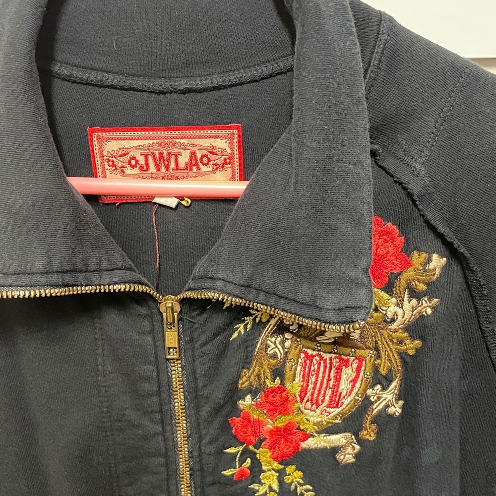 Johnny Was Black Floral Embroidered Jean Jacket